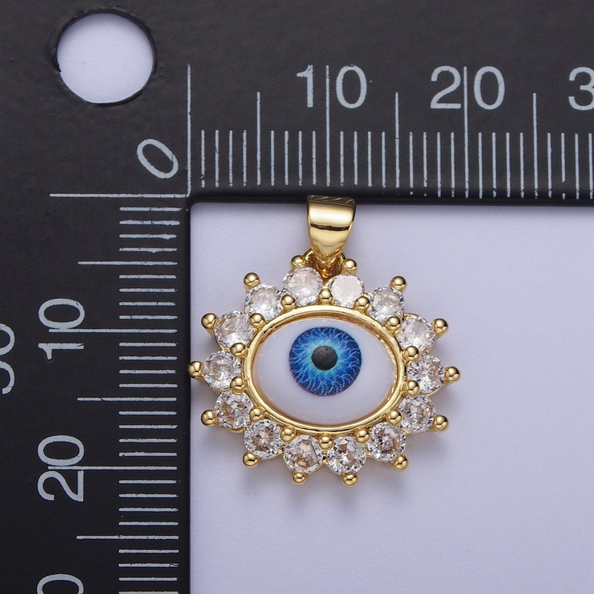 Blue Evil Eye of Ra Round Cubic Zirconia Gold Pendant For Protection Jewelry Making H-572