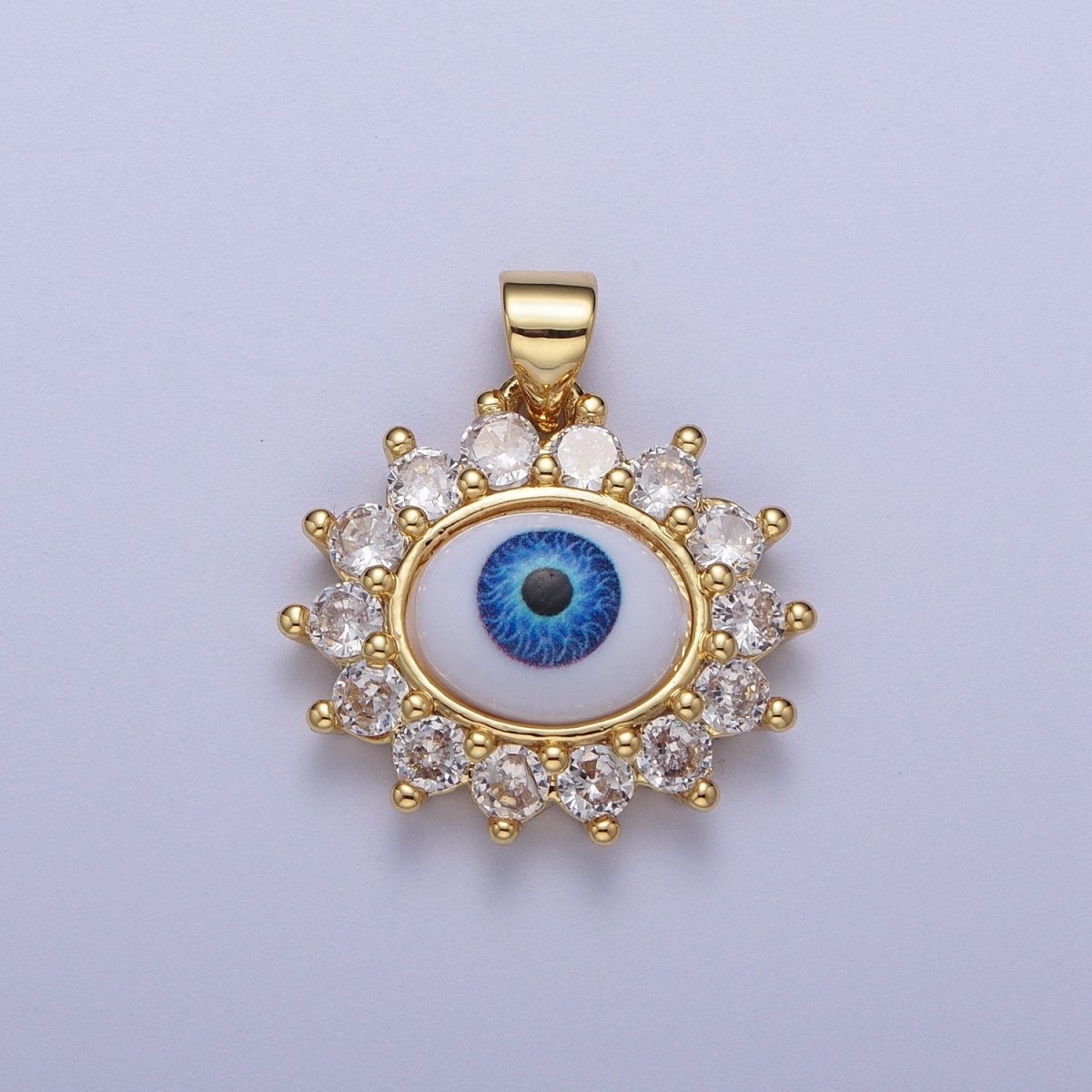 Blue Evil Eye of Ra Round Cubic Zirconia Gold Pendant For Protection Jewelry Making H-572