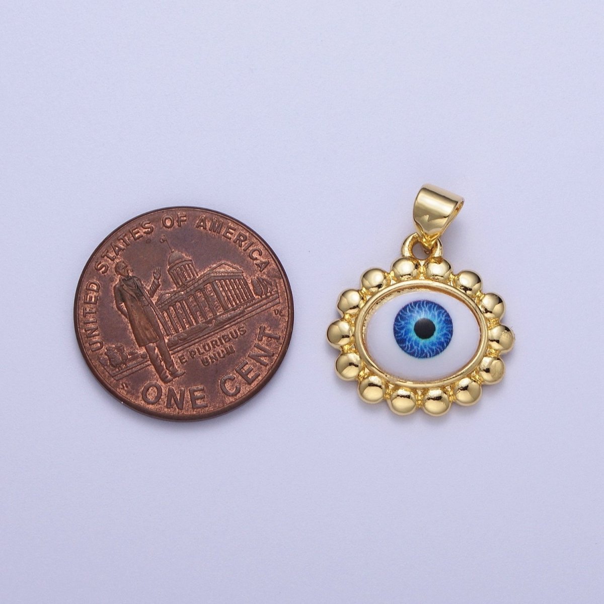 Blue Evil Eye of Ra Round Round Beaded Gold Pendant For Protection Jewelry Making H-558