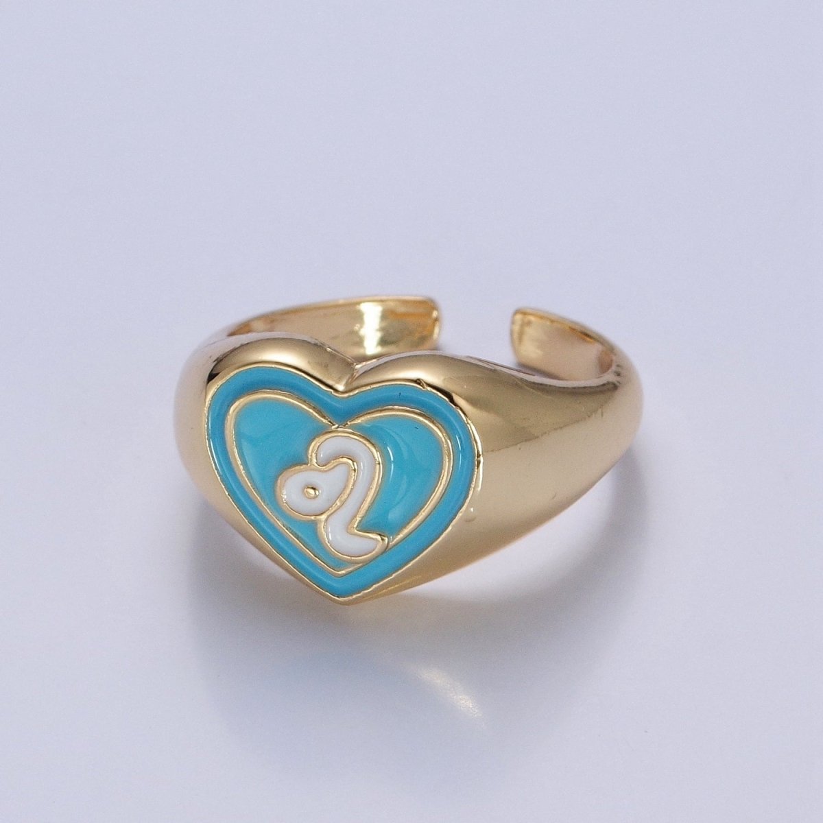 Blue Heart Signet Adjustable Ring White Snake Ring O-2231