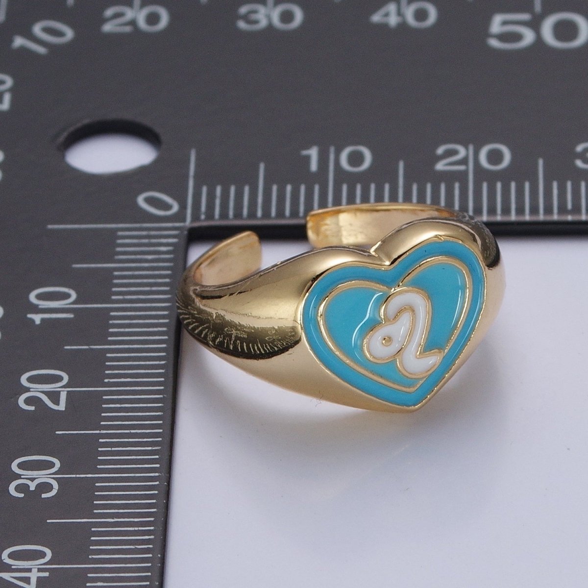 Blue Heart Signet Adjustable Ring White Snake Ring O-2231