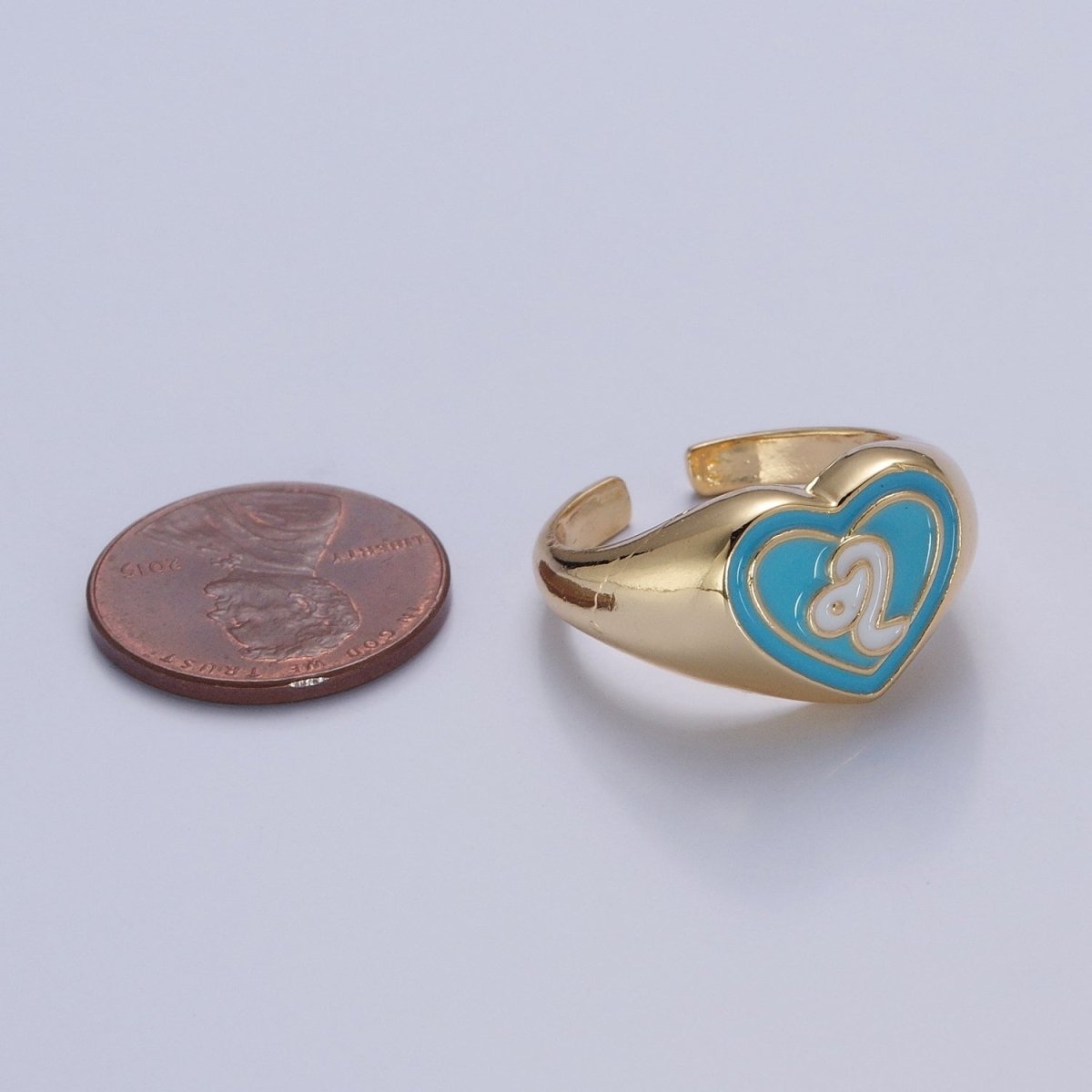 Blue Heart Signet Adjustable Ring White Snake Ring O-2231