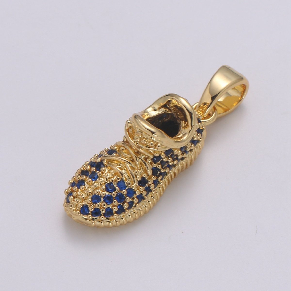 Blue or Clear Sneaker 24K Gold Charm, Micro Pave Shoes Pendant, CZ Gold Charm, Dainty Minimalist Jewelry Supply H-248