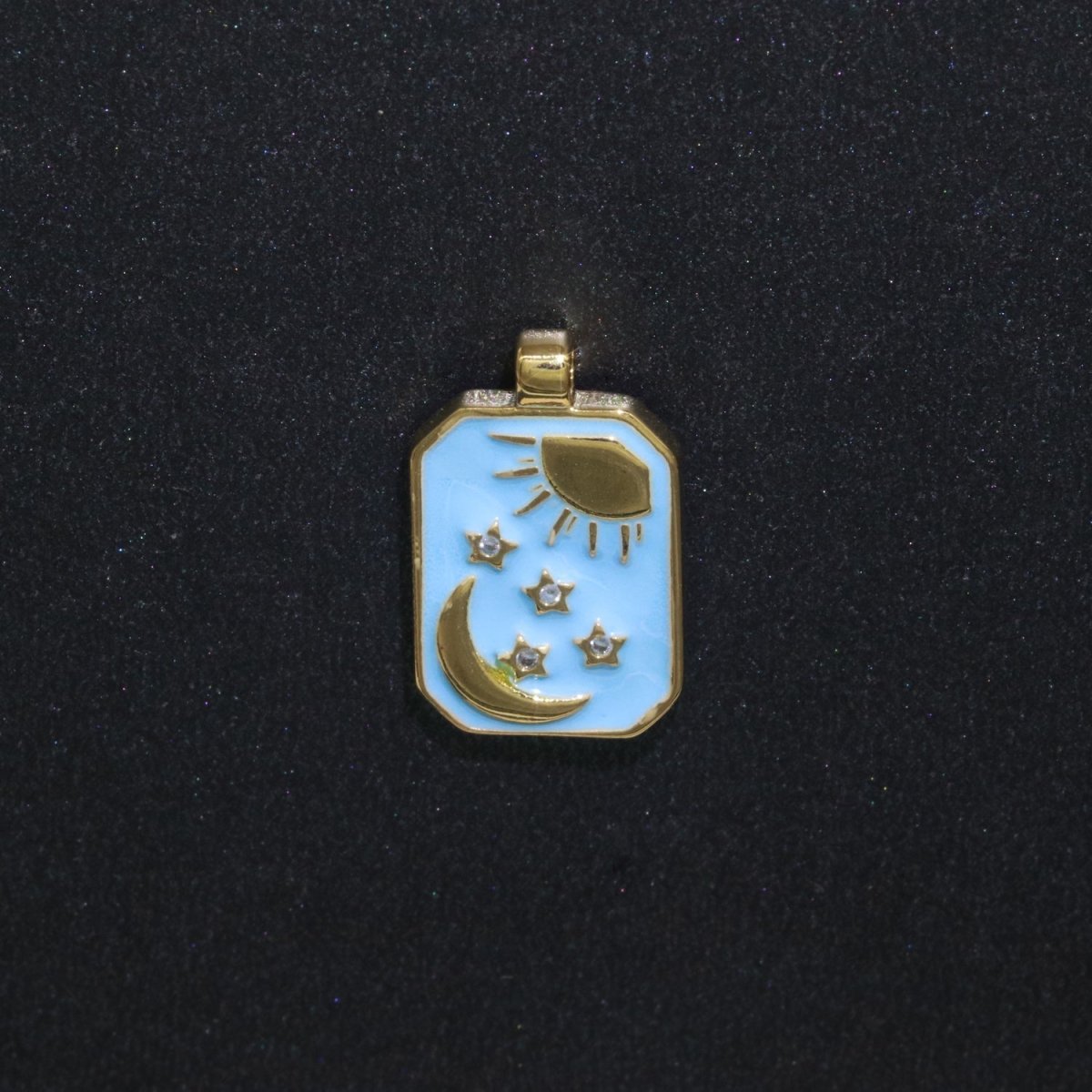 Blue Tag Charm Crescent Moon Star Pendant 14k Gold Filled Tile Celestial Charm N-1321