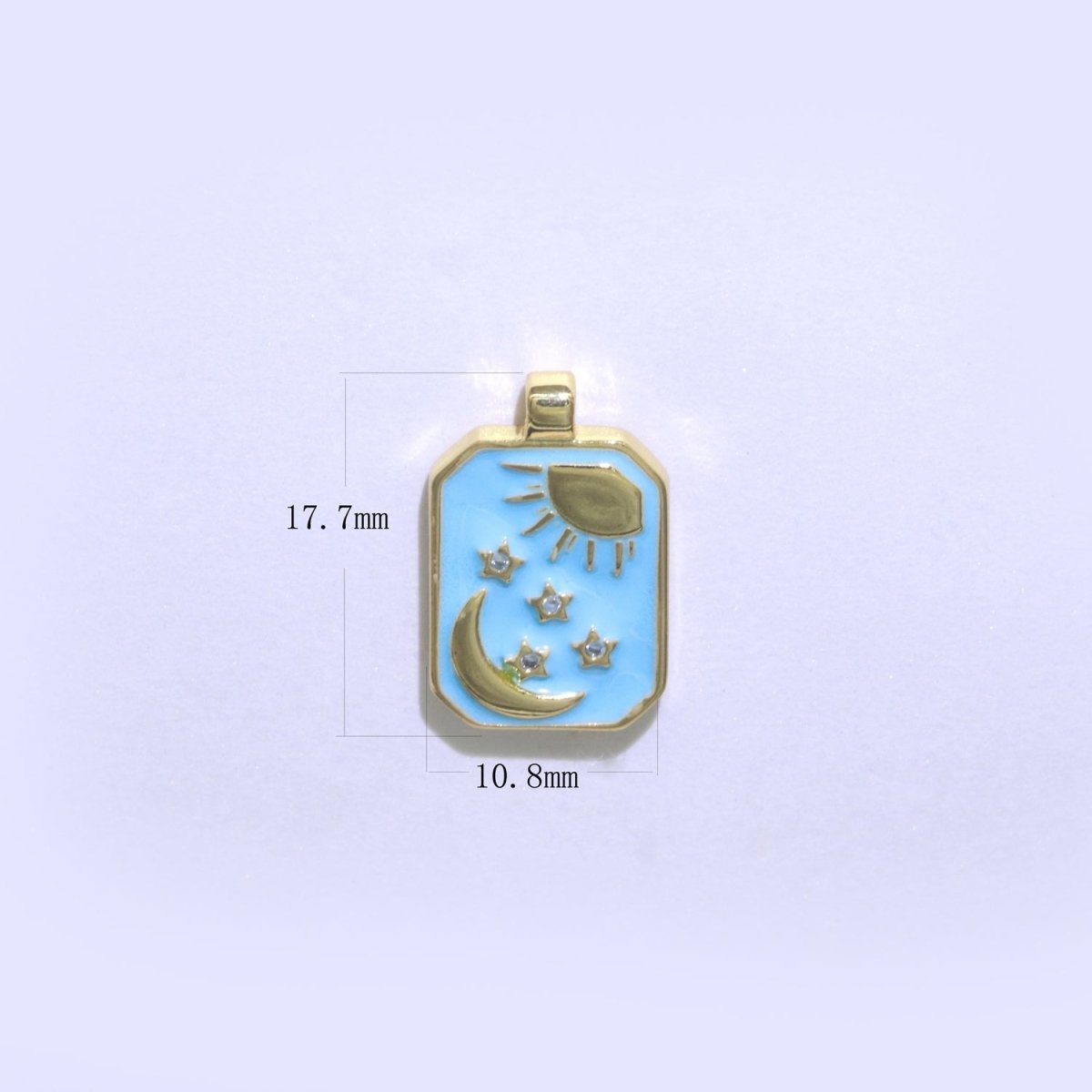 Blue Tag Charm Crescent Moon Star Pendant 14k Gold Filled Tile Celestial Charm N-1321