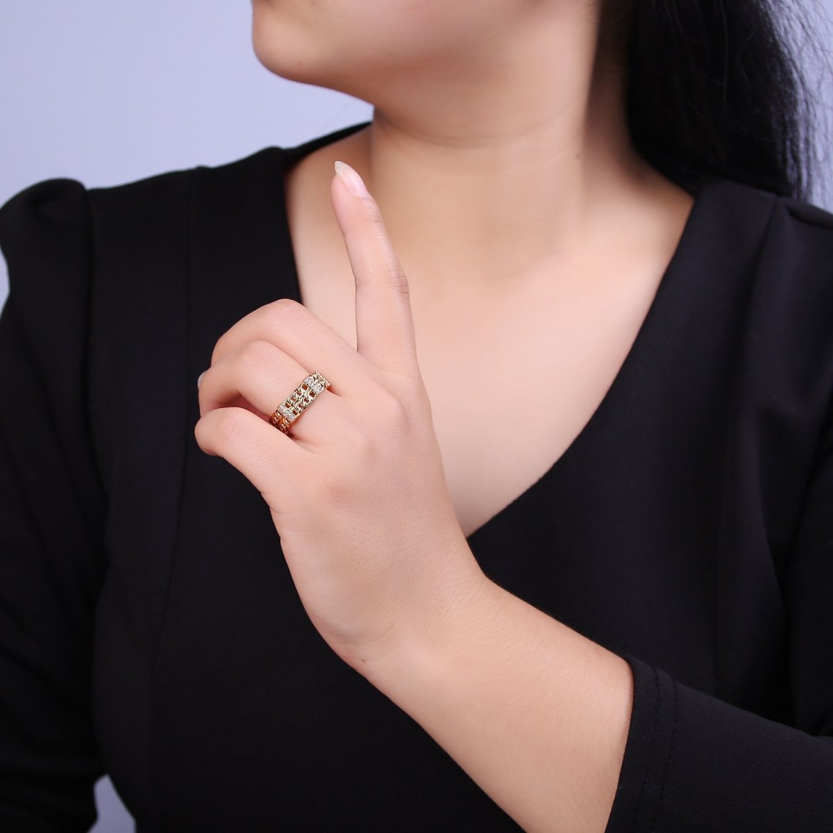 Bold Chain Link Ring Gold Filled Open Adjustable Ring U-291