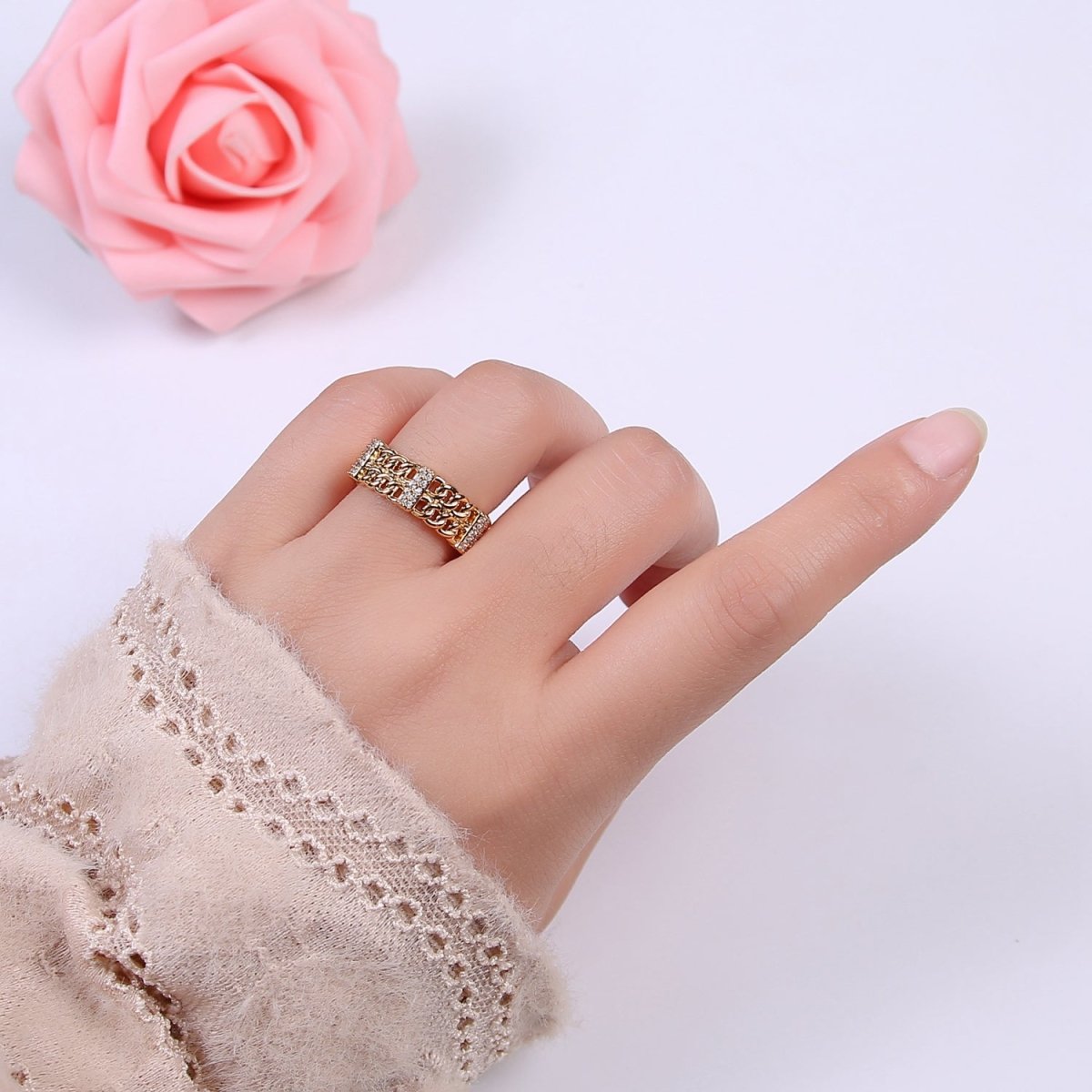 Bold Chain Link Ring Gold Filled Open Adjustable Ring U-291