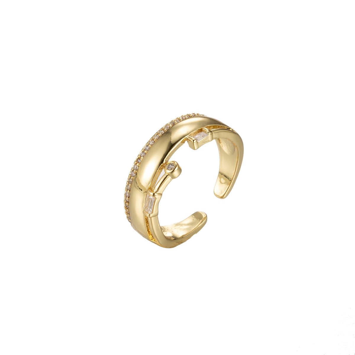 Bold Cz Ring Wide Band Open Adjustable Ring for Stackable Jewelry O-354