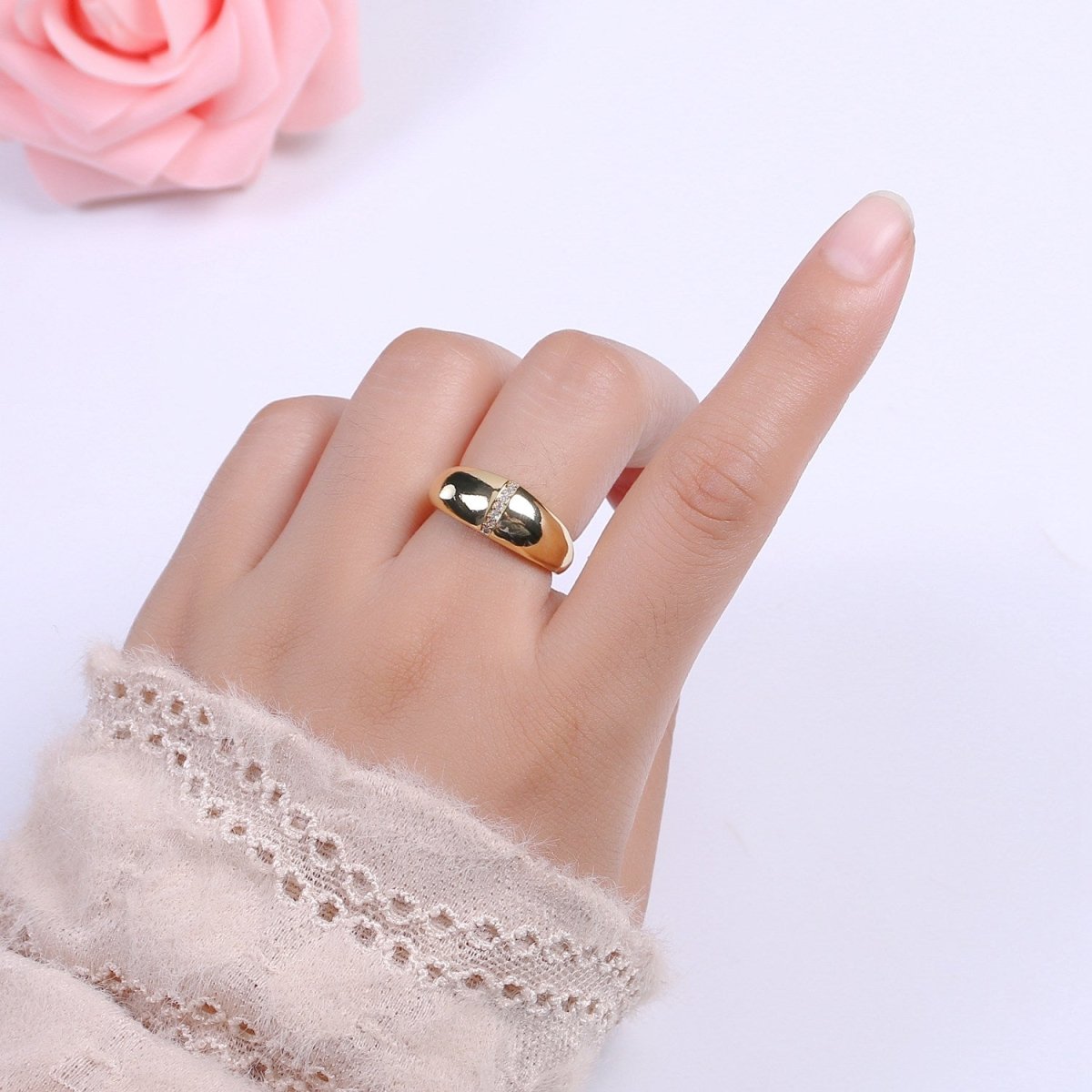 Bold Dome Ring, Adjustable Gold Ring, Chunky Ring, Stackable Ring for Statement Jewelry Birthday Gift Idea for Her woman ring Sz 7.5 S-181