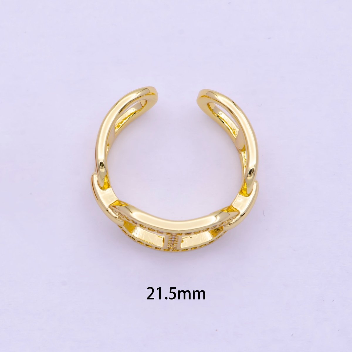 Bold Gold Mariner Ring CZ Anchor Ring Open Adjustable U-130