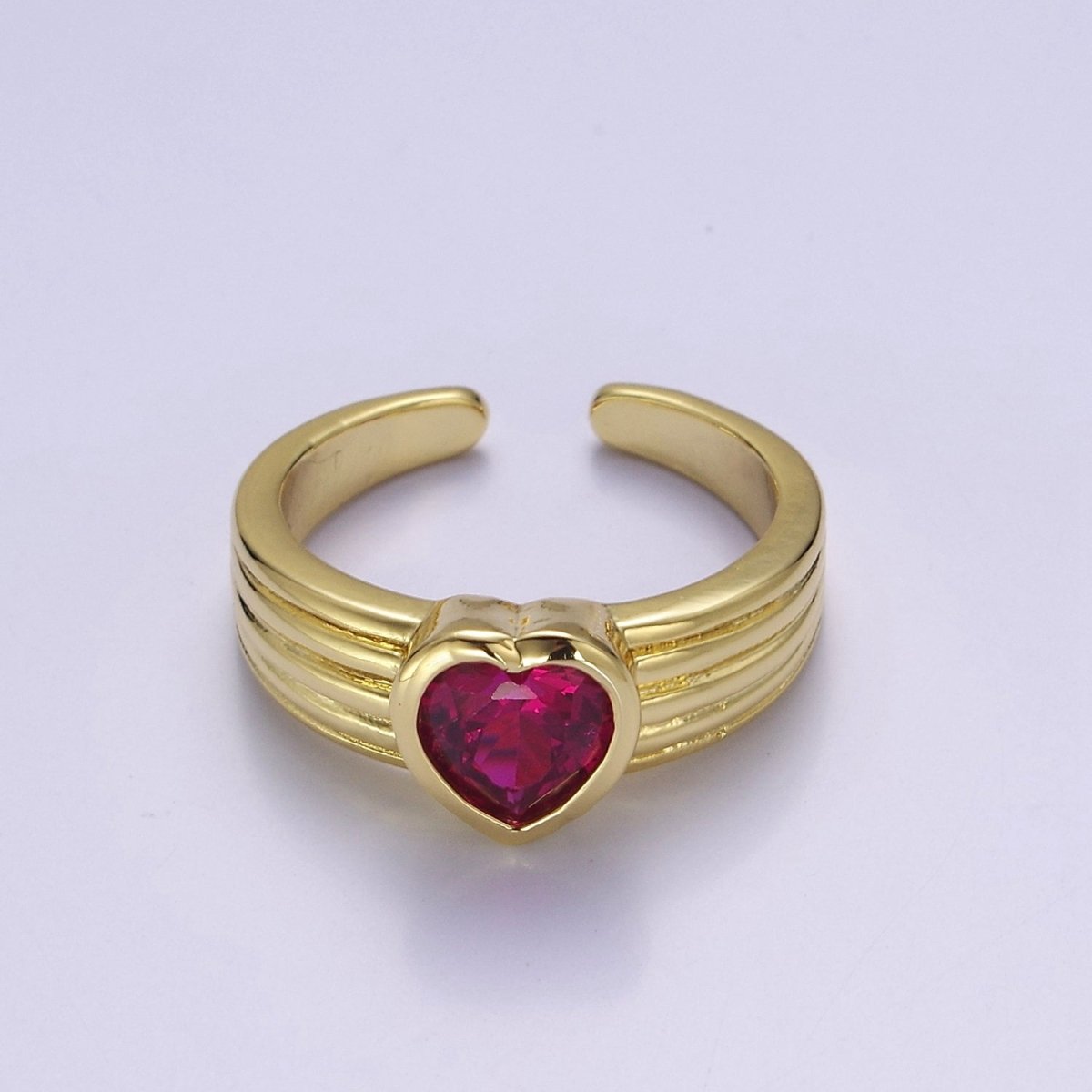 Bold Heart Cz Ring Solitaire Pink Heart Ring Open Adjustable O-2160 O-2161