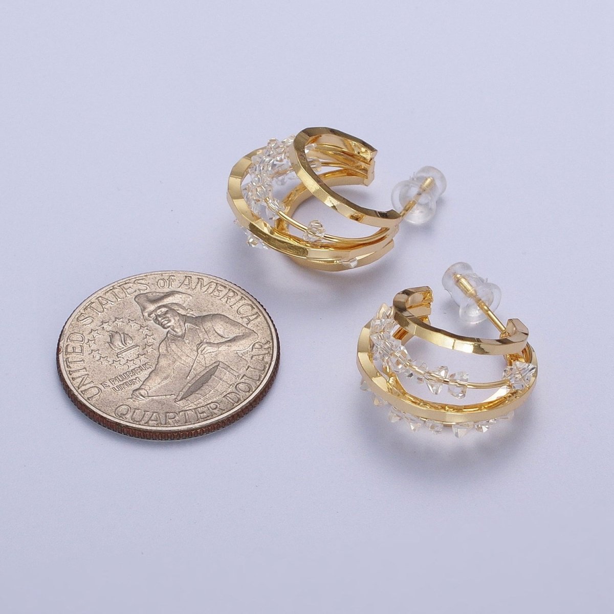 Bold Hoop Earring with Faceted Clear Beads for Woman AE-1021