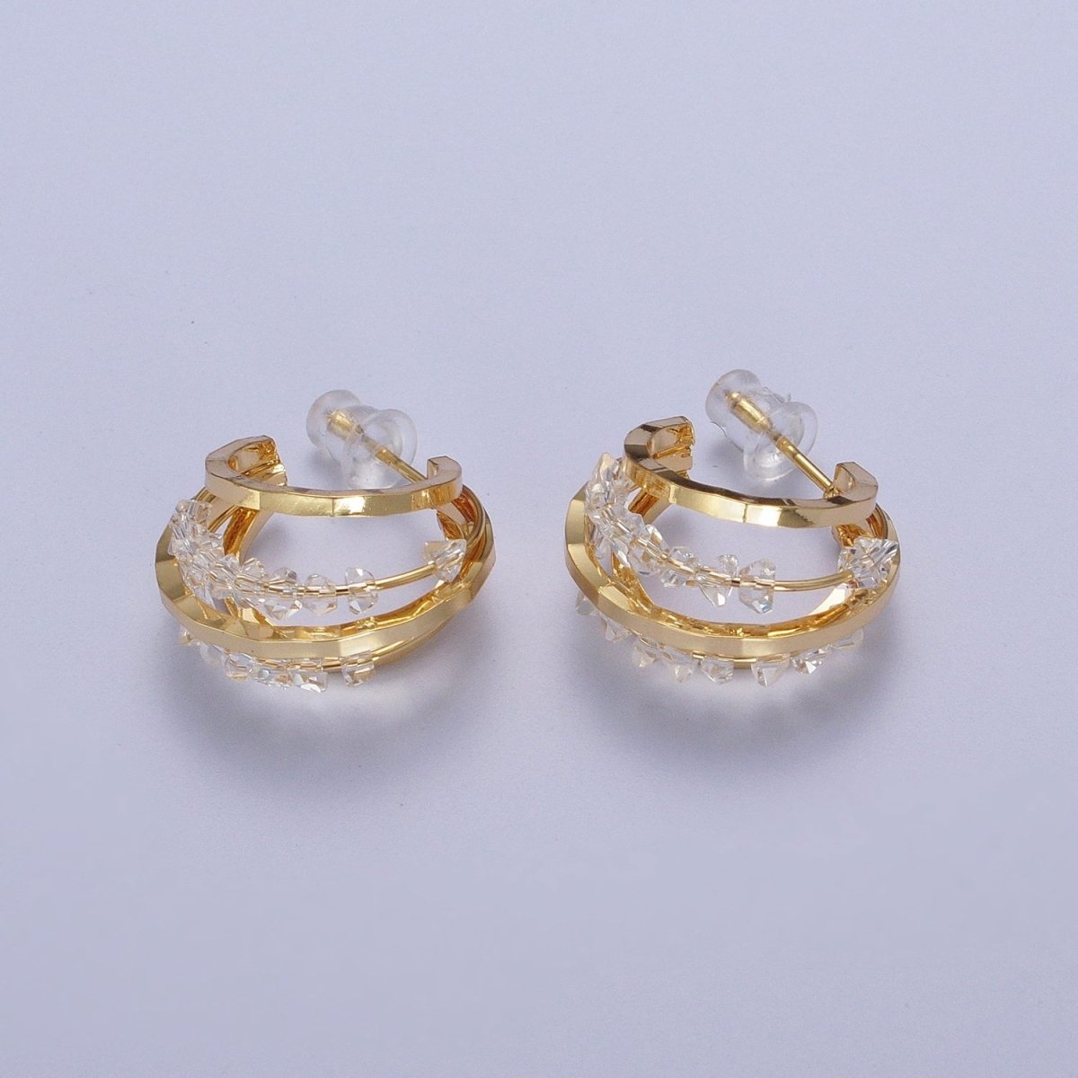 Bold Hoop Earring with Faceted Clear Beads for Woman AE-1021
