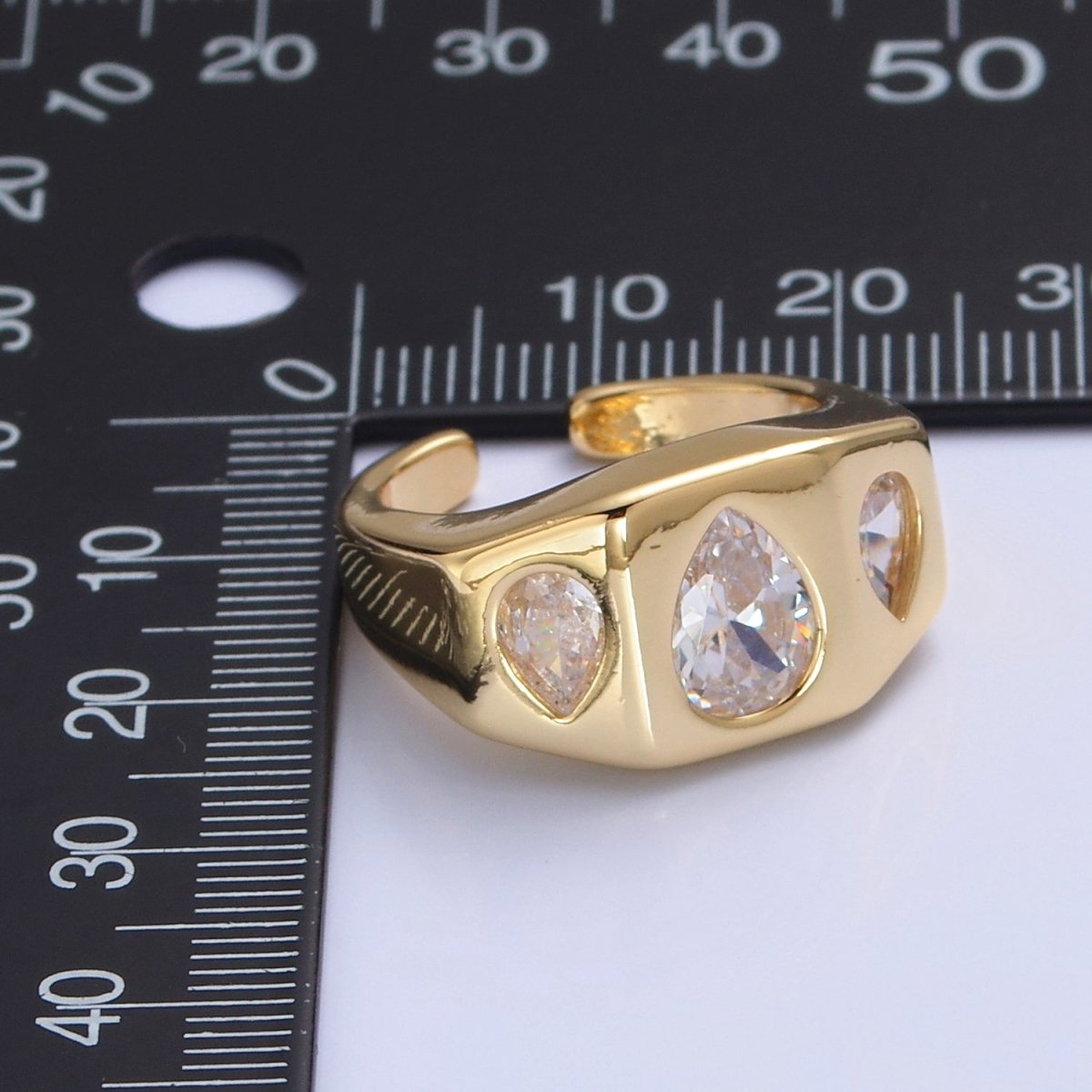Bold Signet Ring Tear Drop CZ Stone For Statement Jewelry O-2201