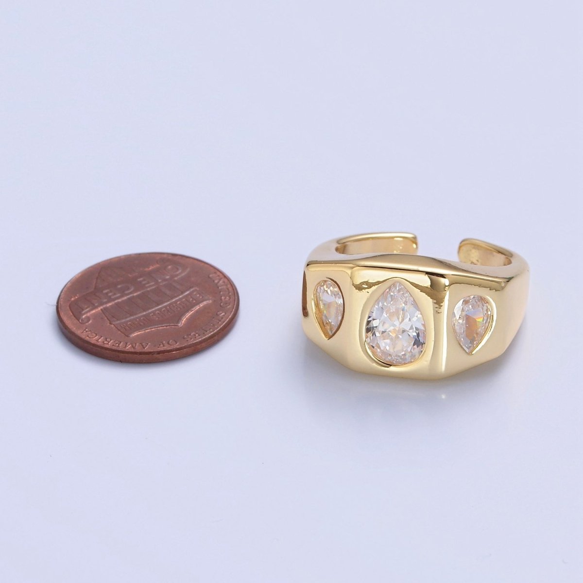 Bold Signet Ring Tear Drop CZ Stone For Statement Jewelry O-2201