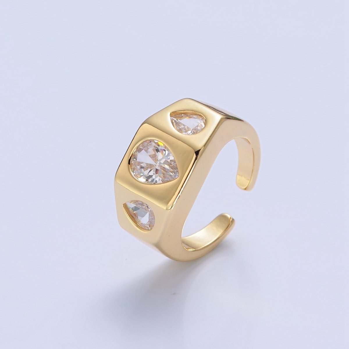 Bold Signet Ring Tear Drop CZ Stone For Statement Jewelry O-2201