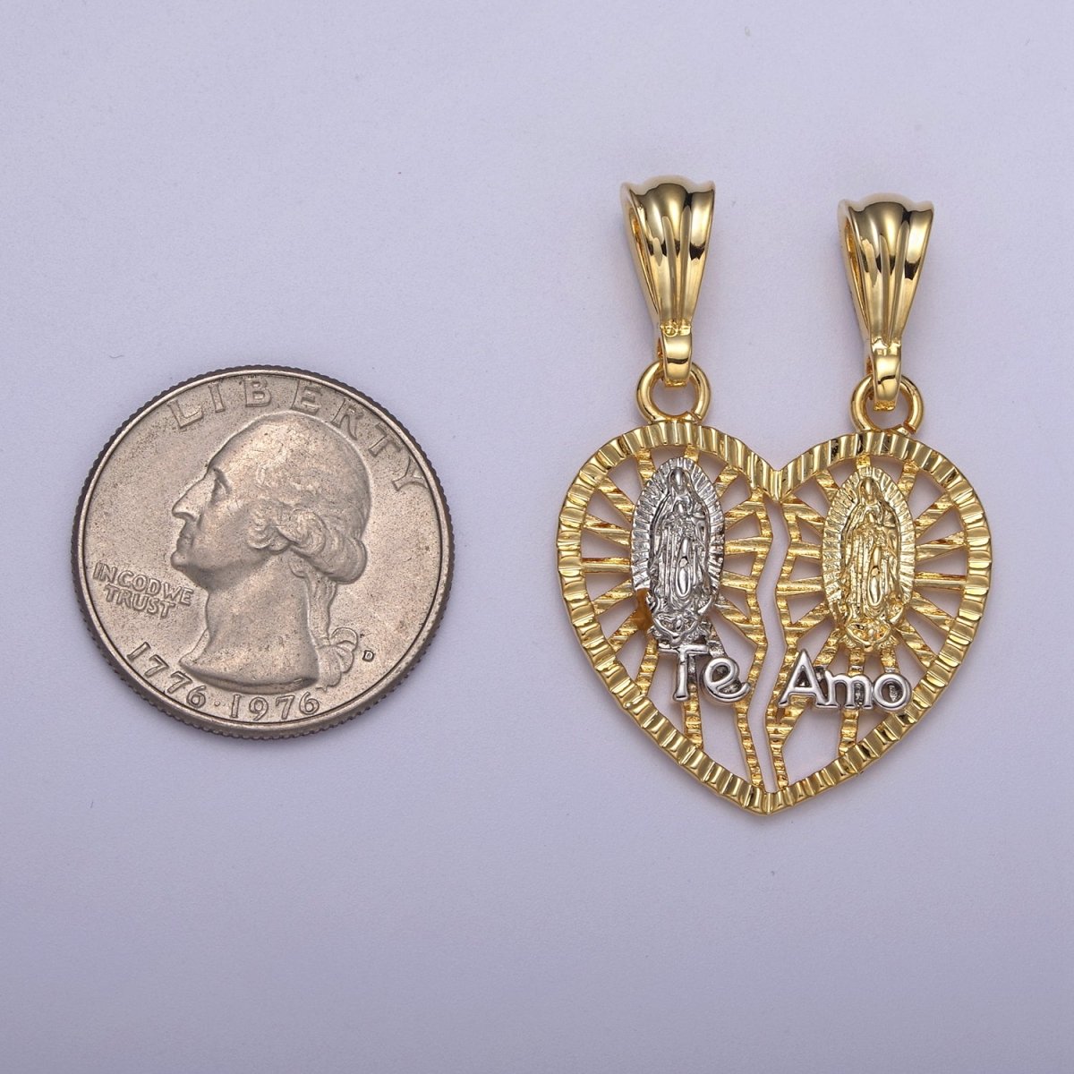 Breakable 24K Gold Filled Guadalupe Virgin Heart "Te Amo" Pendant Necklace - Cadena "Virgen de Guadalupe H-169