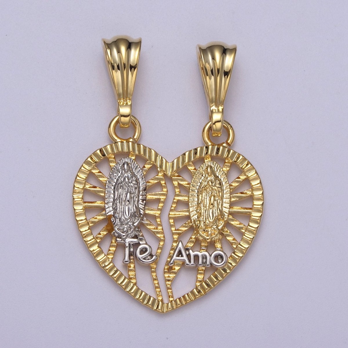 Breakable 24K Gold Filled Guadalupe Virgin Heart "Te Amo" Pendant Necklace - Cadena "Virgen de Guadalupe H-169