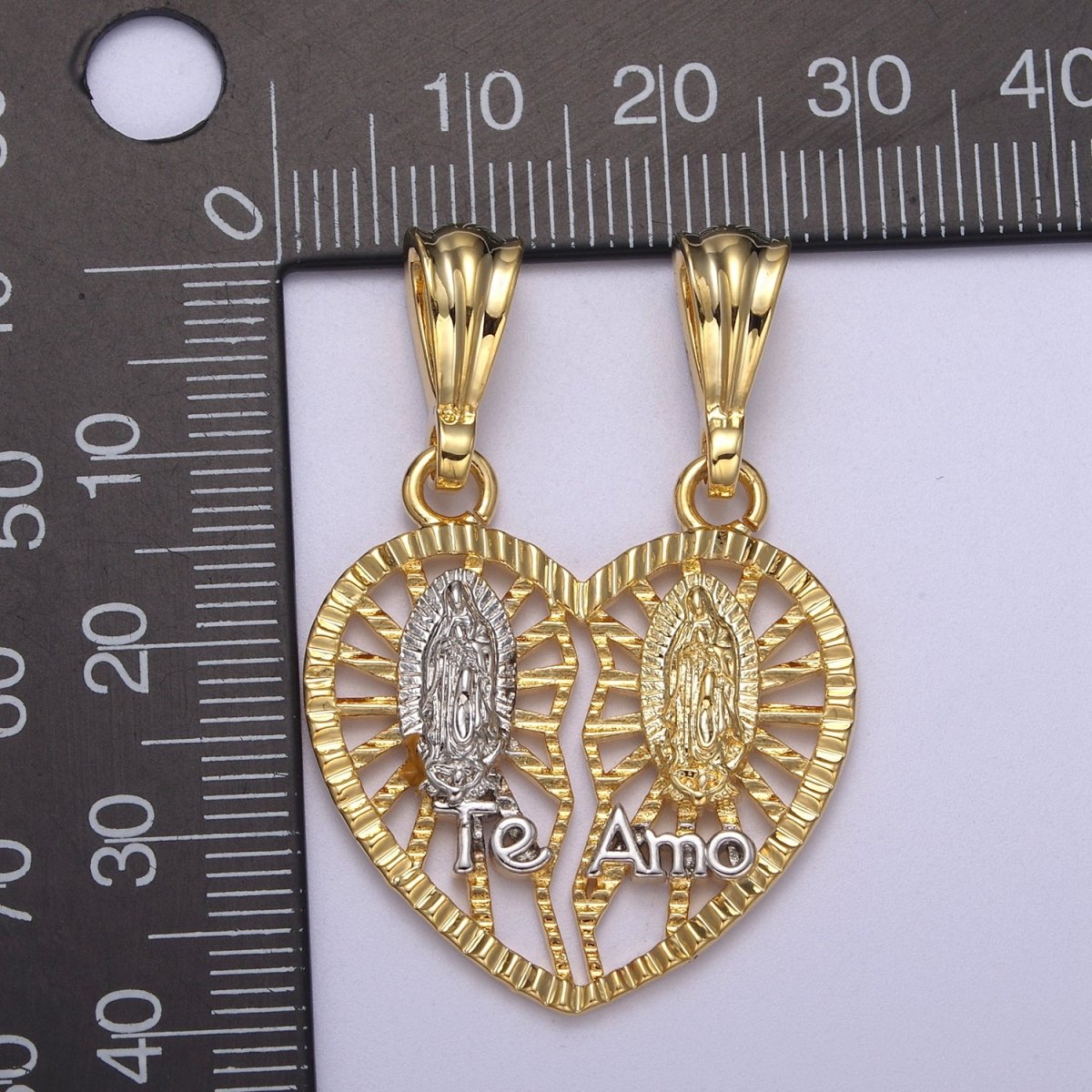 Breakable 24K Gold Filled Guadalupe Virgin Heart "Te Amo" Pendant Necklace - Cadena "Virgen de Guadalupe H-169