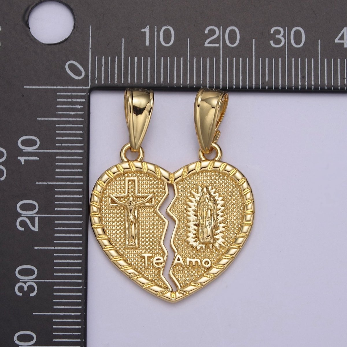 Breakable 24k Gold Filled Lady Guadalupe Jesus Heart Pendant, Gold Guadalupe, Gold Jesus, Te Amo Breakable Pendant H-865