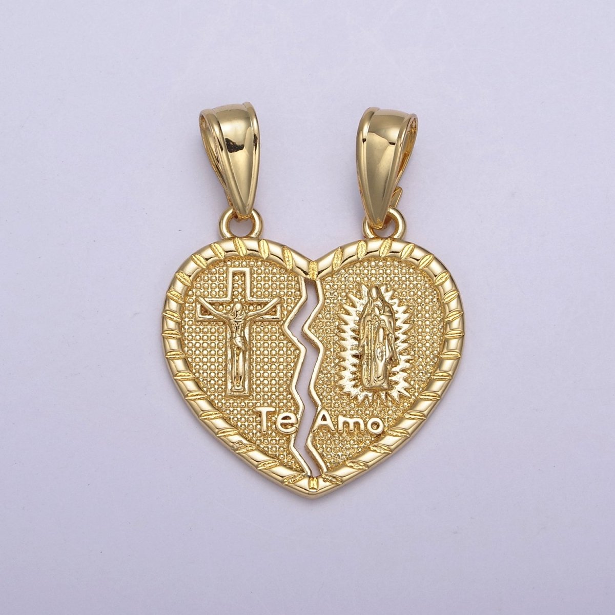 Breakable 24k Gold Filled Lady Guadalupe Jesus Heart Pendant, Gold Guadalupe, Gold Jesus, Te Amo Breakable Pendant H-865