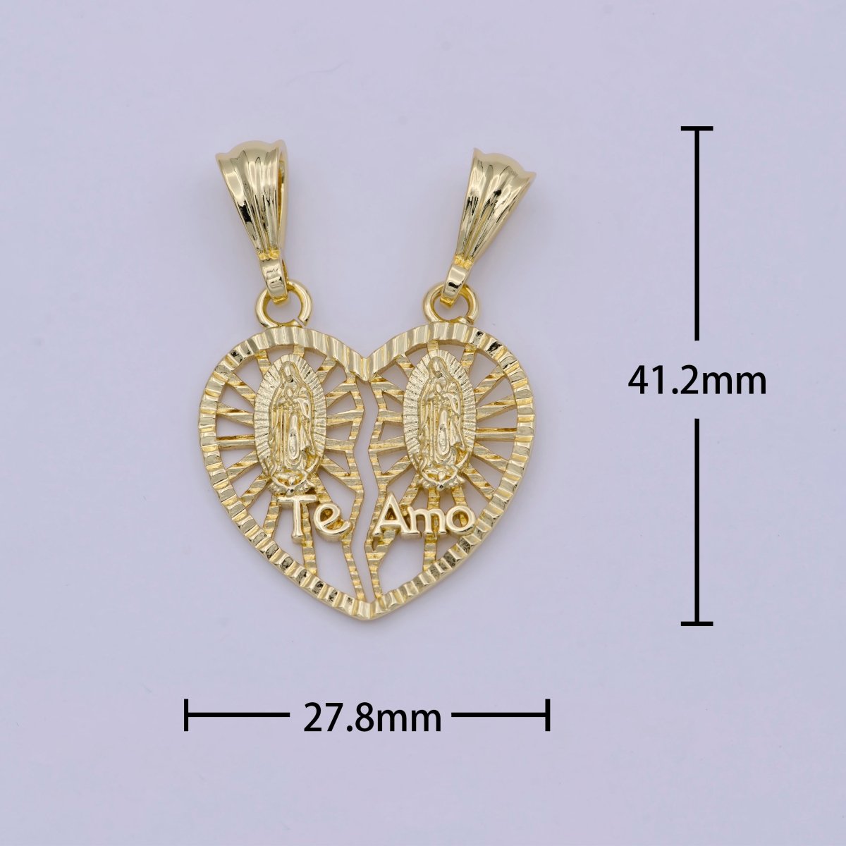 Breakable Te amo heart Lady of Guadalupe Pendant Heart Religious Catholic Jewelry I-141