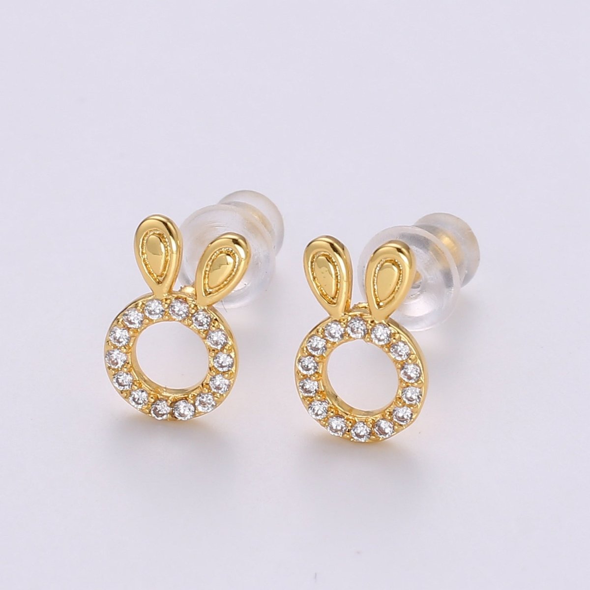 Bunny Stud Earrings • Rabbit Earrings • Rabbit Jewelry • Gold Micro Pave Animal Earrings • Stud Earrings • Valentine gift• Cute Earrings  Q-364
