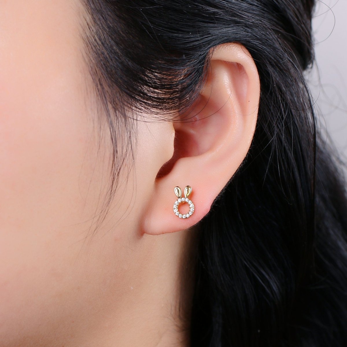 Bunny Stud Earrings • Rabbit Earrings • Rabbit Jewelry • Gold Micro Pave Animal Earrings • Stud Earrings • Valentine gift• Cute Earrings  Q-364