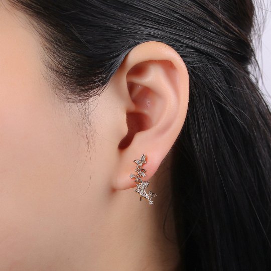 Butterfly ear climber, butterfly earrings, ear climber gold, ear crawler, dainty earrings, minimalist earrings, gold earrings P-002