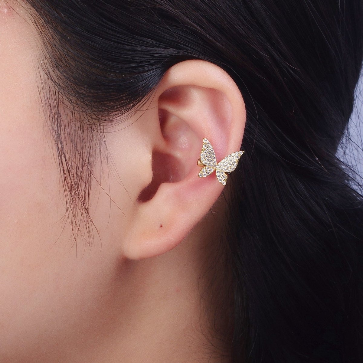 Butterfly Ear Cuff Earrings, Cute Butterfly Earrings With Micro Pave Cubic Zirconia Gold Animal Earrings, Minimalist Jewelry AD-069
