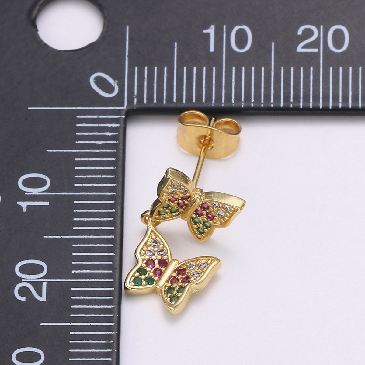 Butterfly Earring 24K Gold Pave Cz Stud Earring Micro Pave Animal Jewelry for Birthday Gift Dangle Mariposa Monarch Earring Q-497