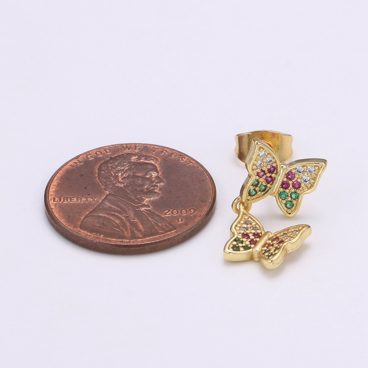 Butterfly Earring 24K Gold Pave Cz Stud Earring Micro Pave Animal Jewelry for Birthday Gift Dangle Mariposa Monarch Earring Q-497