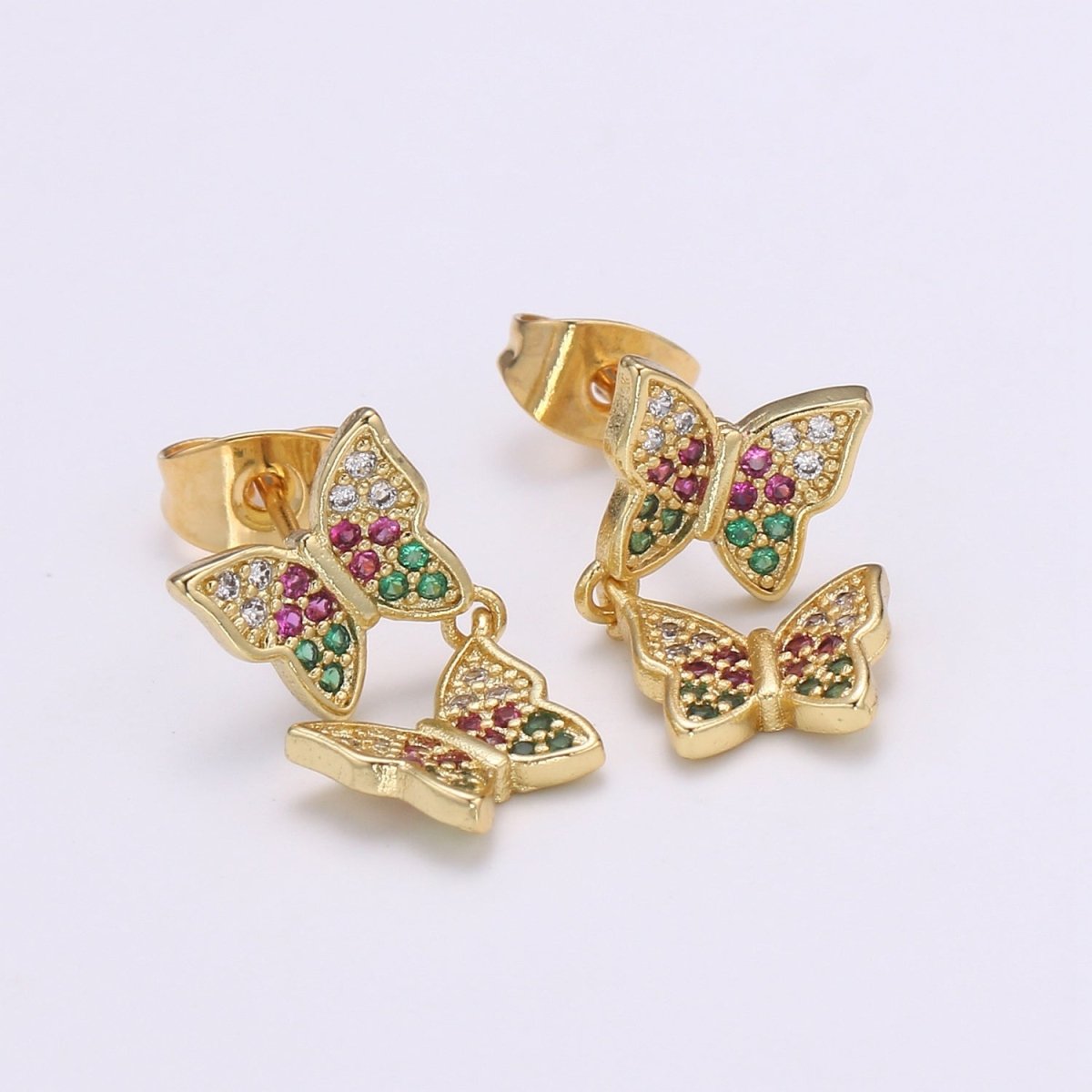 Butterfly Earring 24K Gold Pave Cz Stud Earring Micro Pave Animal Jewelry for Birthday Gift Dangle Mariposa Monarch Earring Q-497