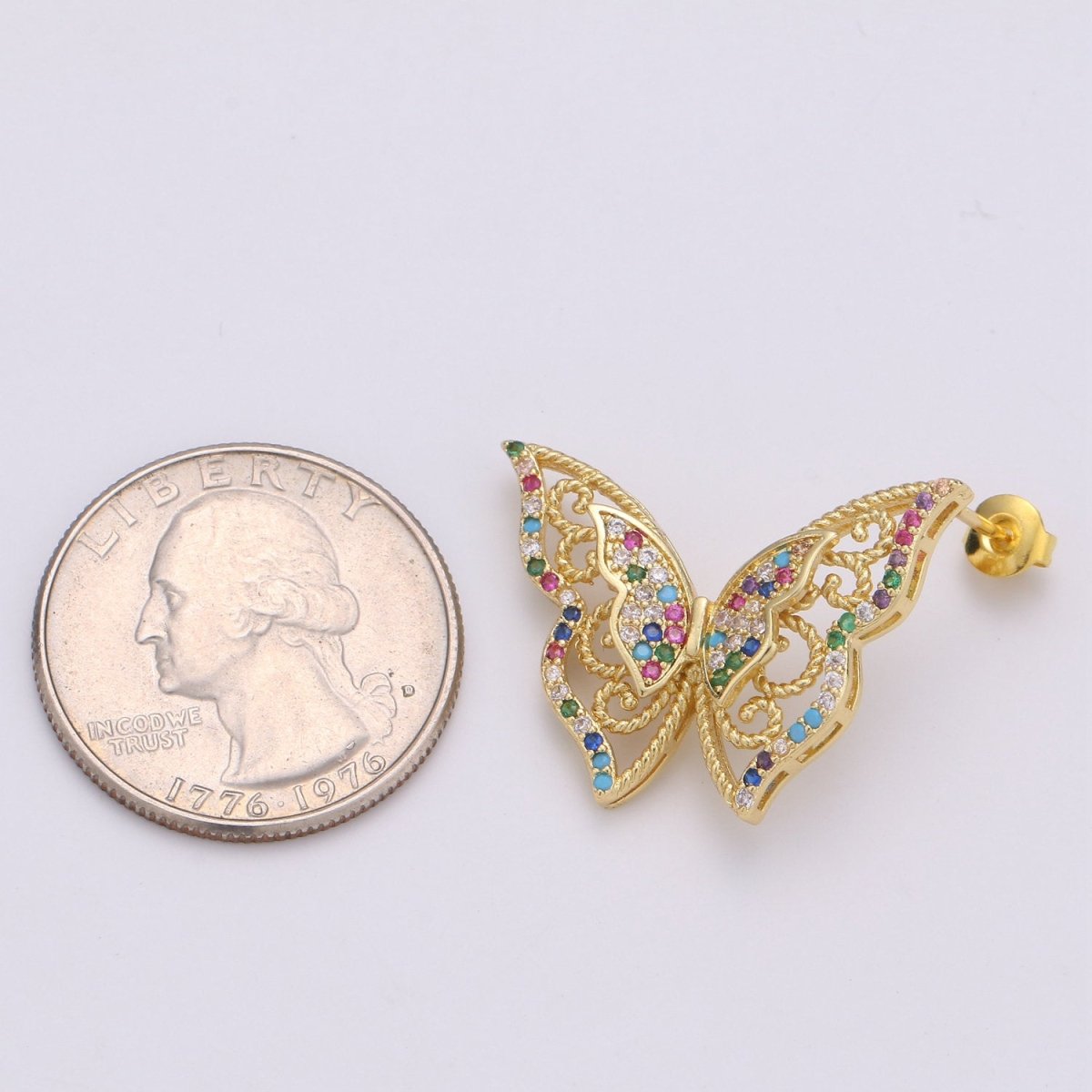 Butterfly earrings, Mariposa Butterfly stud earrings, Statement earrings, Micro Pave Stud delicate studs, gold earrings, Animal earrings  Q-524