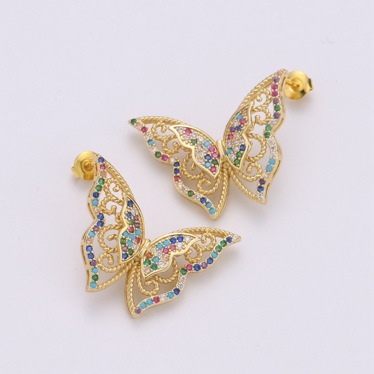 Butterfly earrings, Mariposa Butterfly stud earrings, Statement earrings, Micro Pave Stud delicate studs, gold earrings, Animal earrings  Q-524