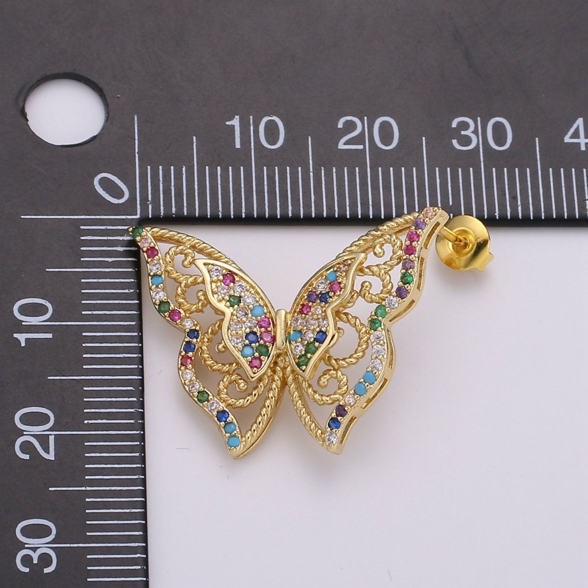 Butterfly earrings, Mariposa Butterfly stud earrings, Statement earrings, Micro Pave Stud delicate studs, gold earrings, Animal earrings  Q-524