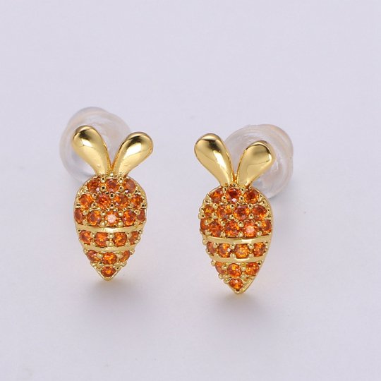 Carrot Stud Earrings • Cute Earrings • Rabbit Jewelry • Gold Micro Pave Vegetable Earrings • Stud Earrings • Valentine gift Q-367