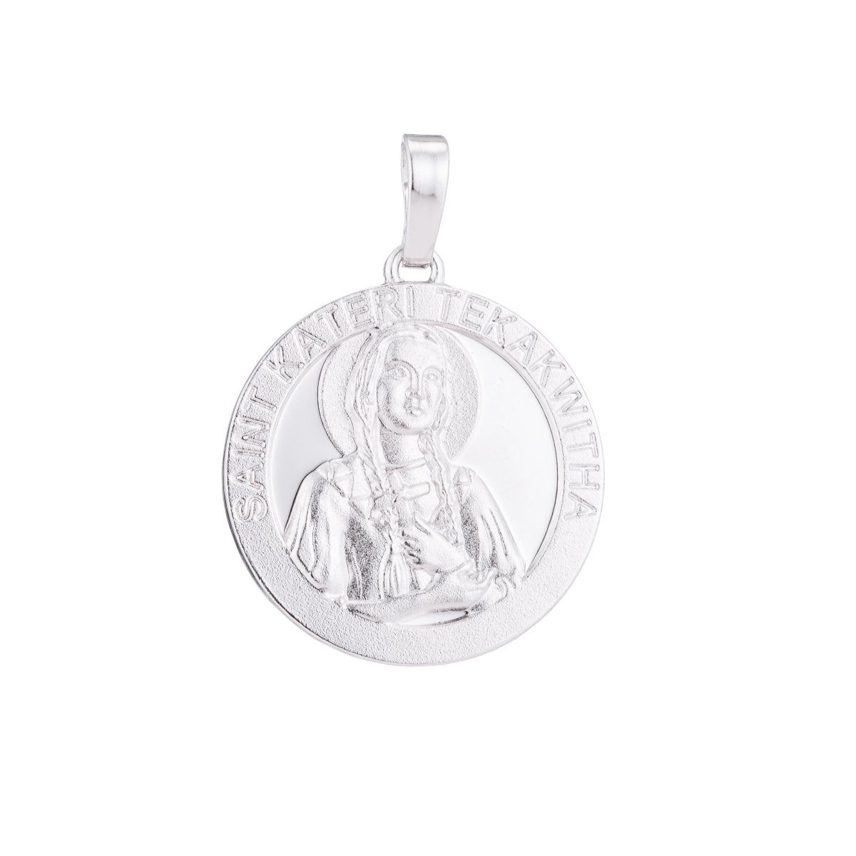 Catholic Medals Charms- Saint Kateri Tekakwitha - Lily of Mohawks Saint Coin Christian Catholic 18K, 24K Yellow gold Filled Pendant-medallas San Kateri Religious Jewelry H-518