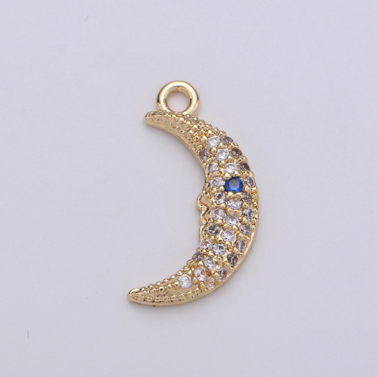 Celestial Cubic Crescent Moon Charm Gold Charm Pendant, Gold Filled CZ Charm Pendant, Cubic Zirconia Dainty Moon Necklace Charm, D-400