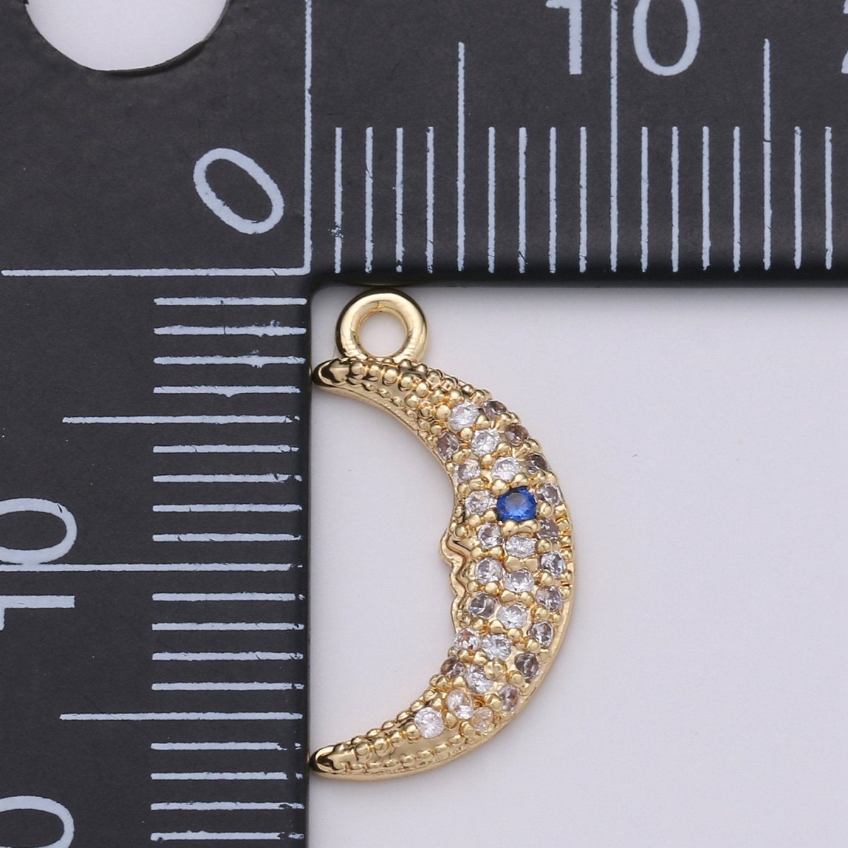 Celestial Cubic Crescent Moon Charm Gold Charm Pendant, Gold Filled CZ Charm Pendant, Cubic Zirconia Dainty Moon Necklace Charm, D-400