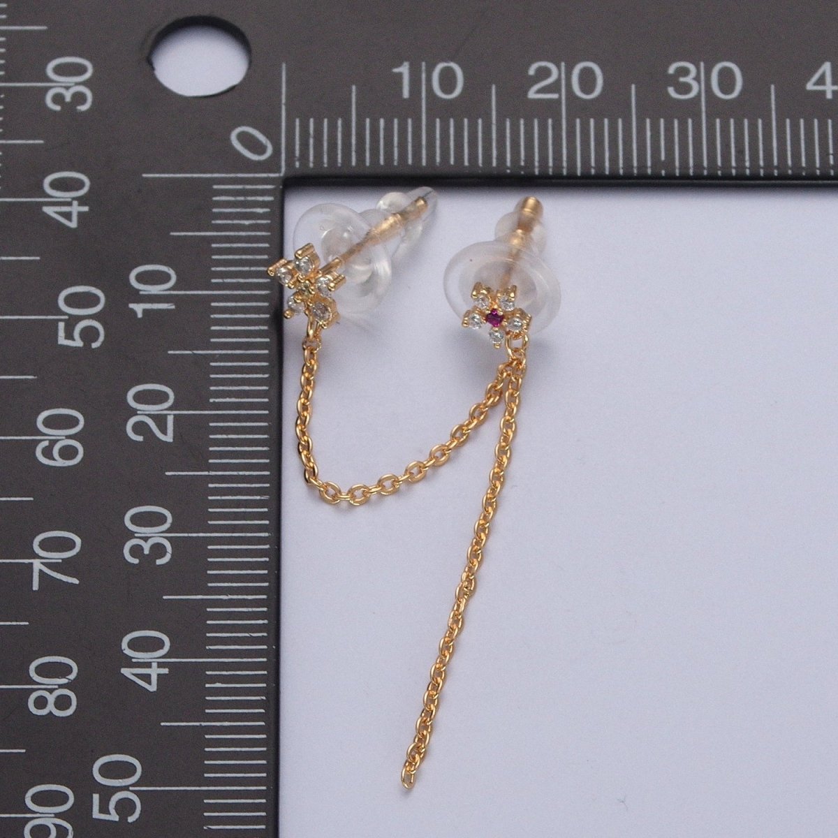 Celestial Star Cubic Zirconia CZ Chain Double Stud Earrings P-311