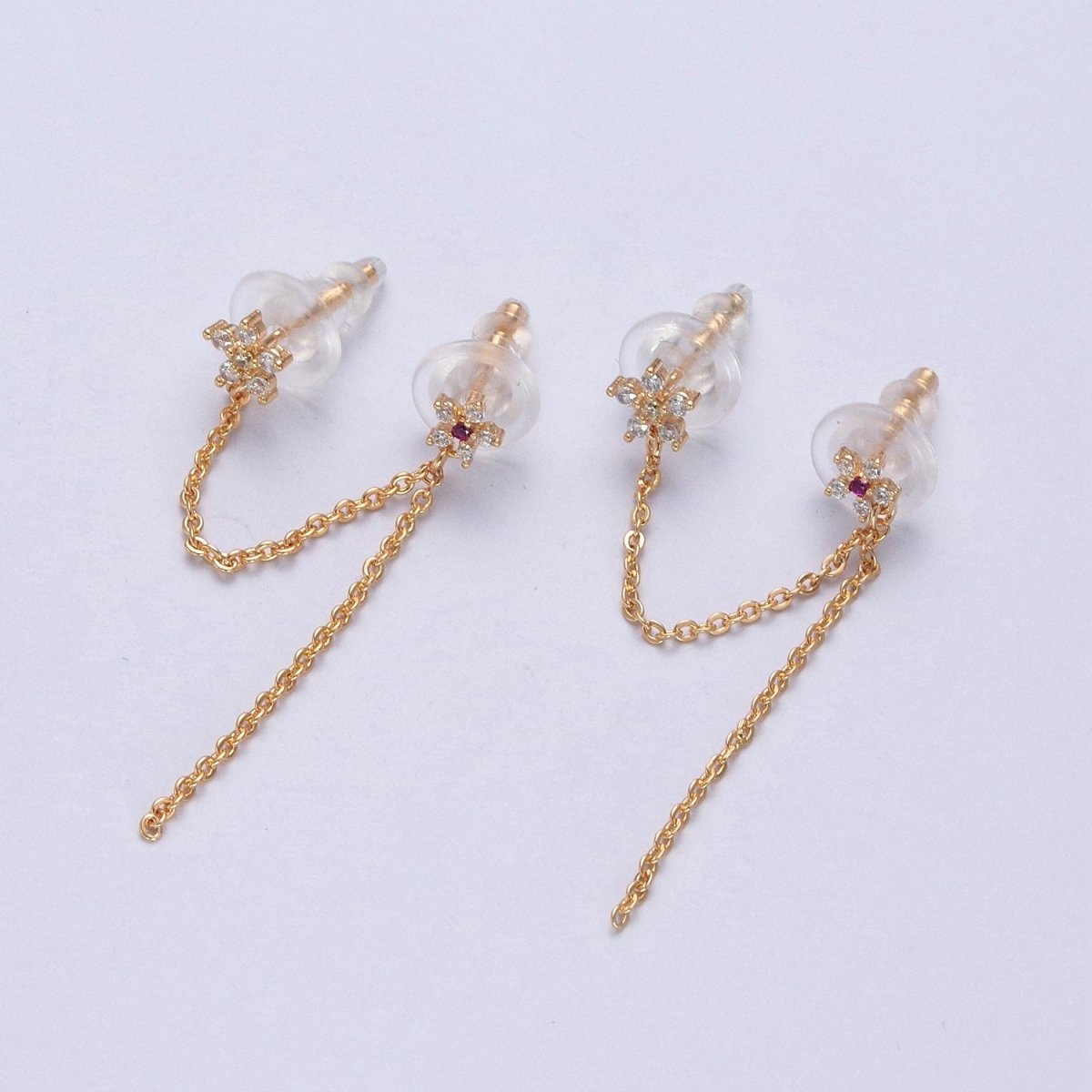 Celestial Star Cubic Zirconia CZ Chain Double Stud Earrings P-311