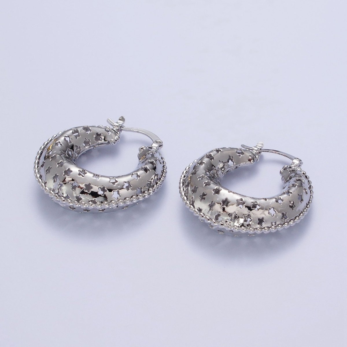 Celestial Stars Dome Hoop Latch Earrings in Gold & Silver |  AD-098 AD-099