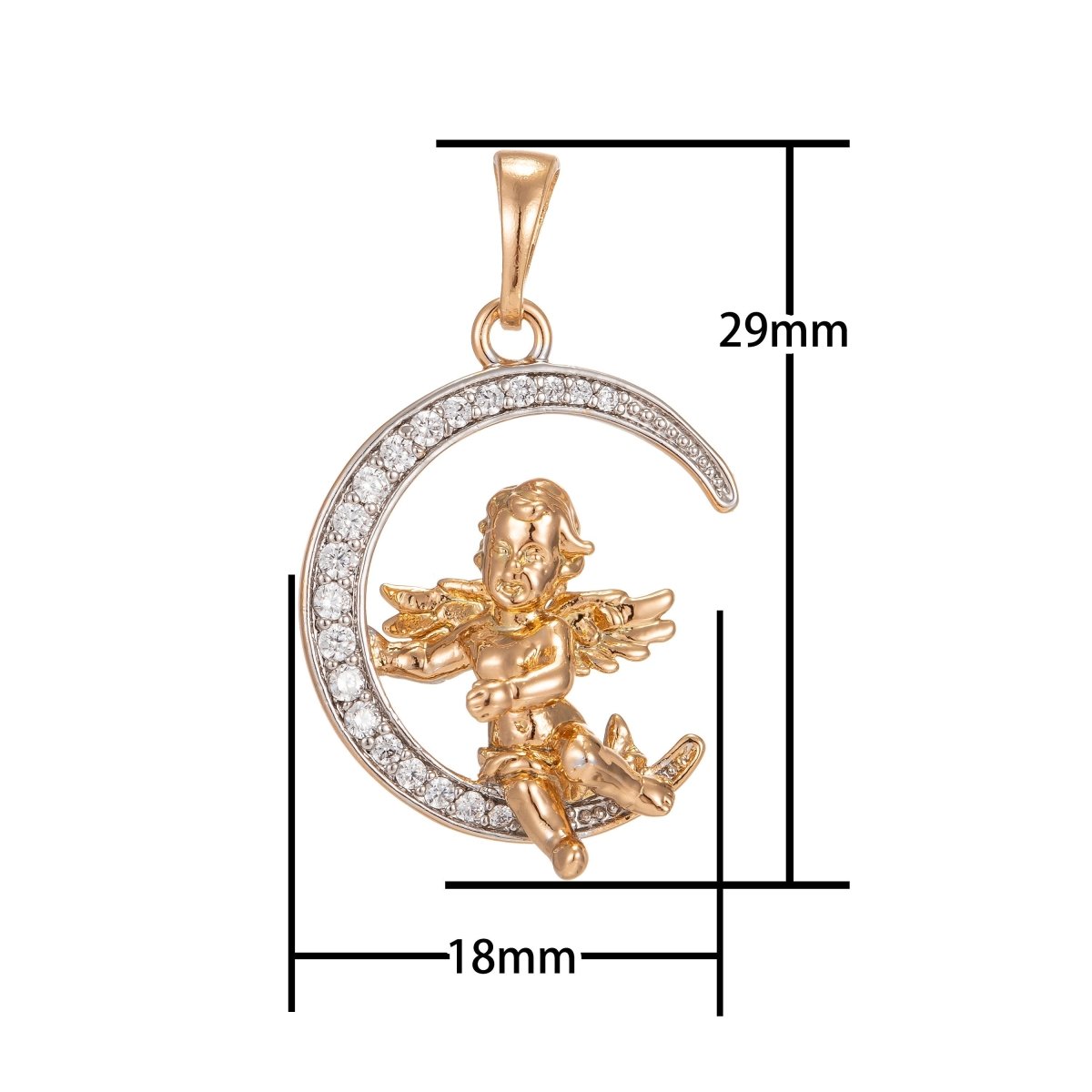 Cherub in the Moon Pendant Micro Pave Gold Moon Charm Necklace Moon Pendant in 18k Gold Filled Cherub Necklace Cubic Baby Angel Jewelry I-251