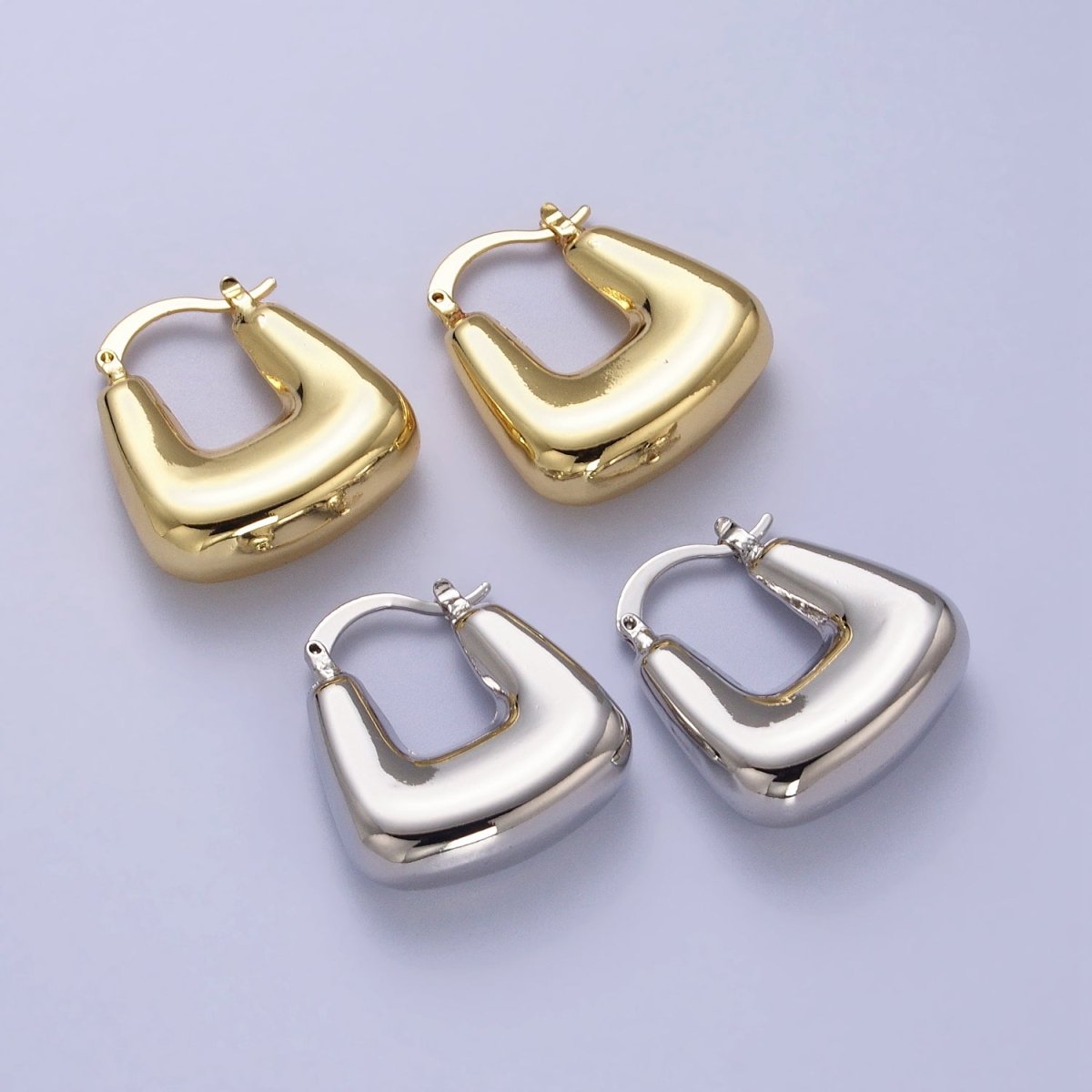 Chubby Boxy U-Shaped Latch Earrings in Gold & Silver | AB041 AB042