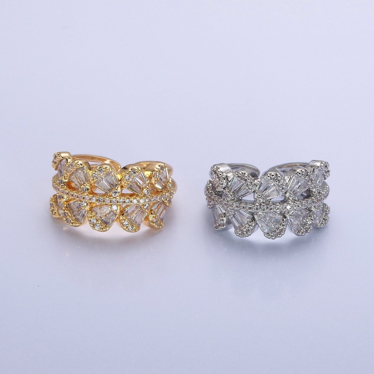 Chunky Baguette CZ Leaf Ring in Gold Filled for Stackable Jewelry Ring O-1551