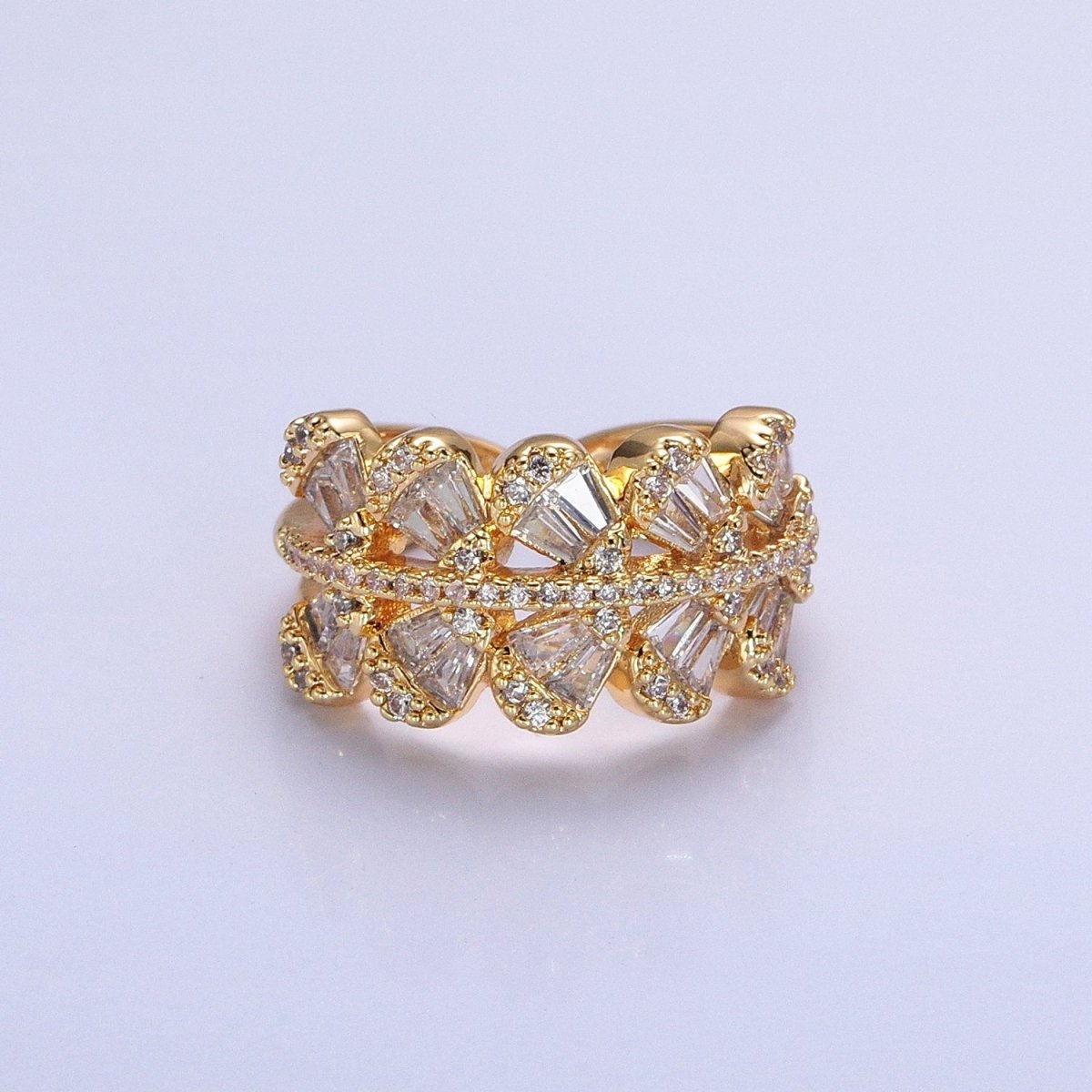 Chunky Baguette CZ Leaf Ring in Gold Filled for Stackable Jewelry Ring O-1551
