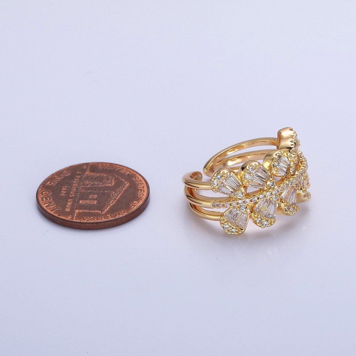 Chunky Baguette CZ Leaf Ring in Gold Filled for Stackable Jewelry Ring O-1551