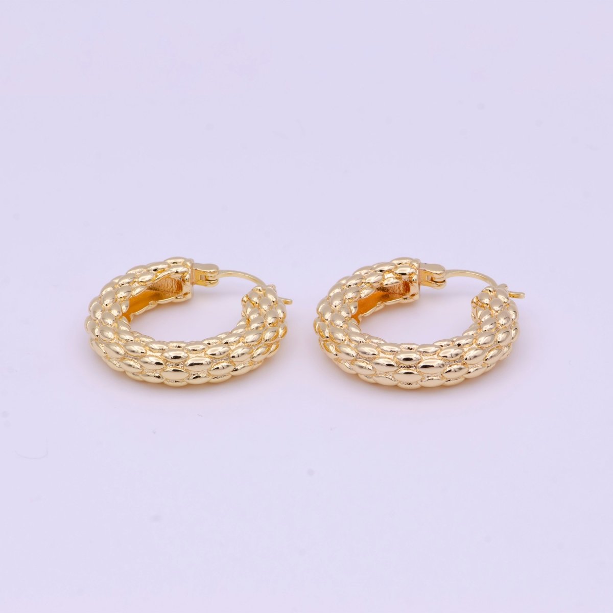 Chunky Beaded Gold Hoop Earring Textured 30mm Hoop Earring AD-157