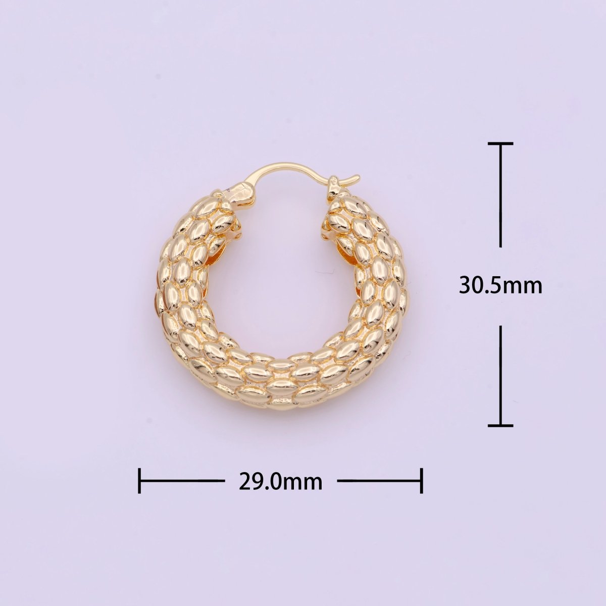 Chunky Beaded Gold Hoop Earring Textured 30mm Hoop Earring AD-157
